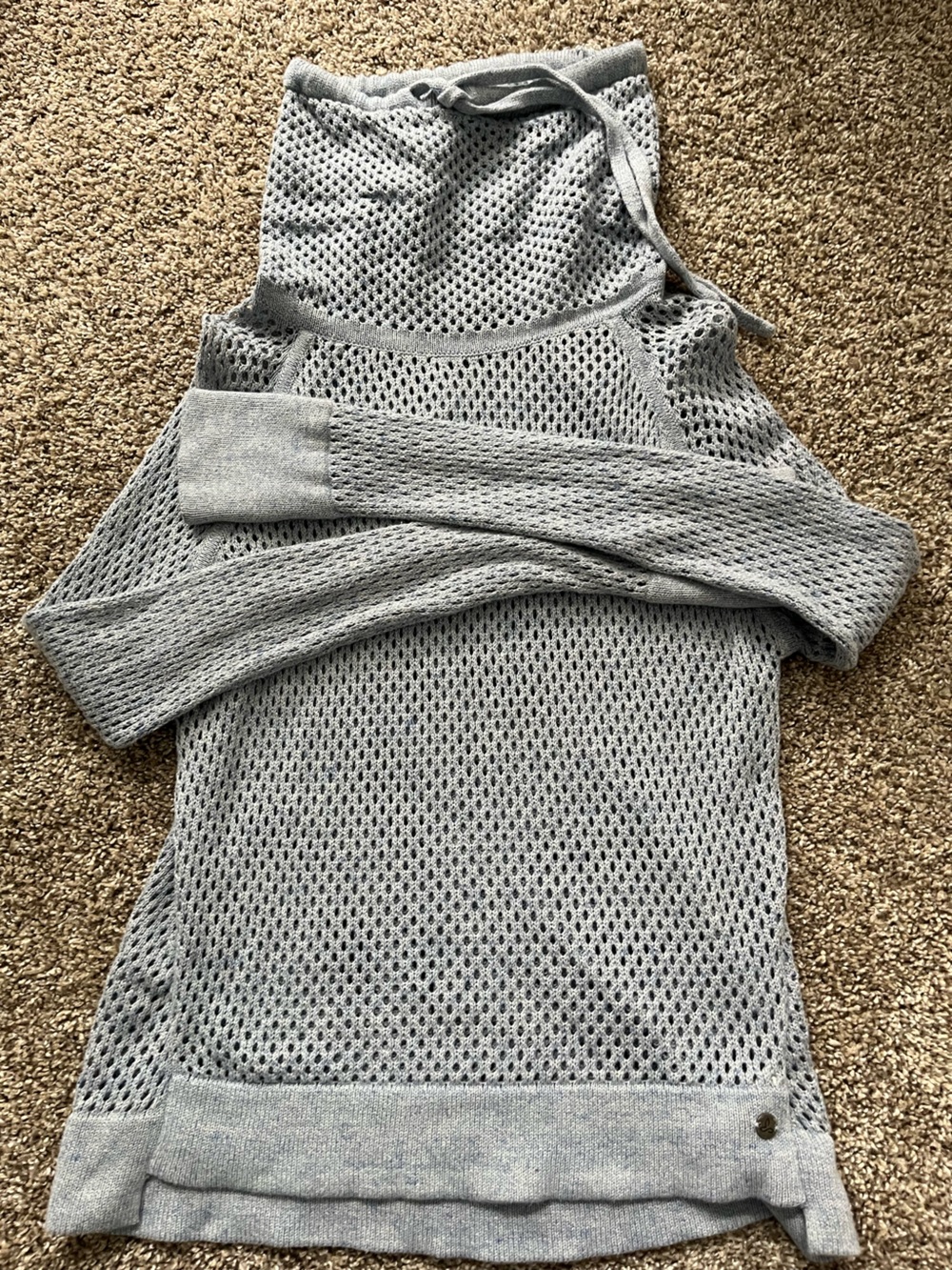 Prana Light Gray Open-Knit Cowl Neck Sweater
